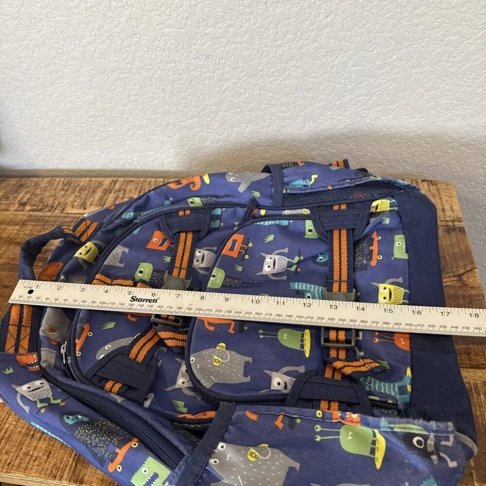 Pottery Barn Kids Mackenzie Backpack Blue Monsters Characters School Bag 17”